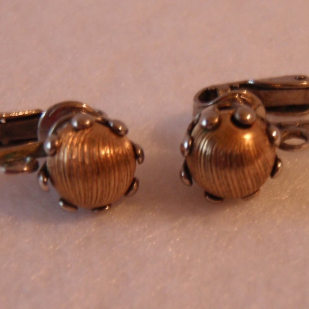 Antique Gold Ball Clip on Earrings